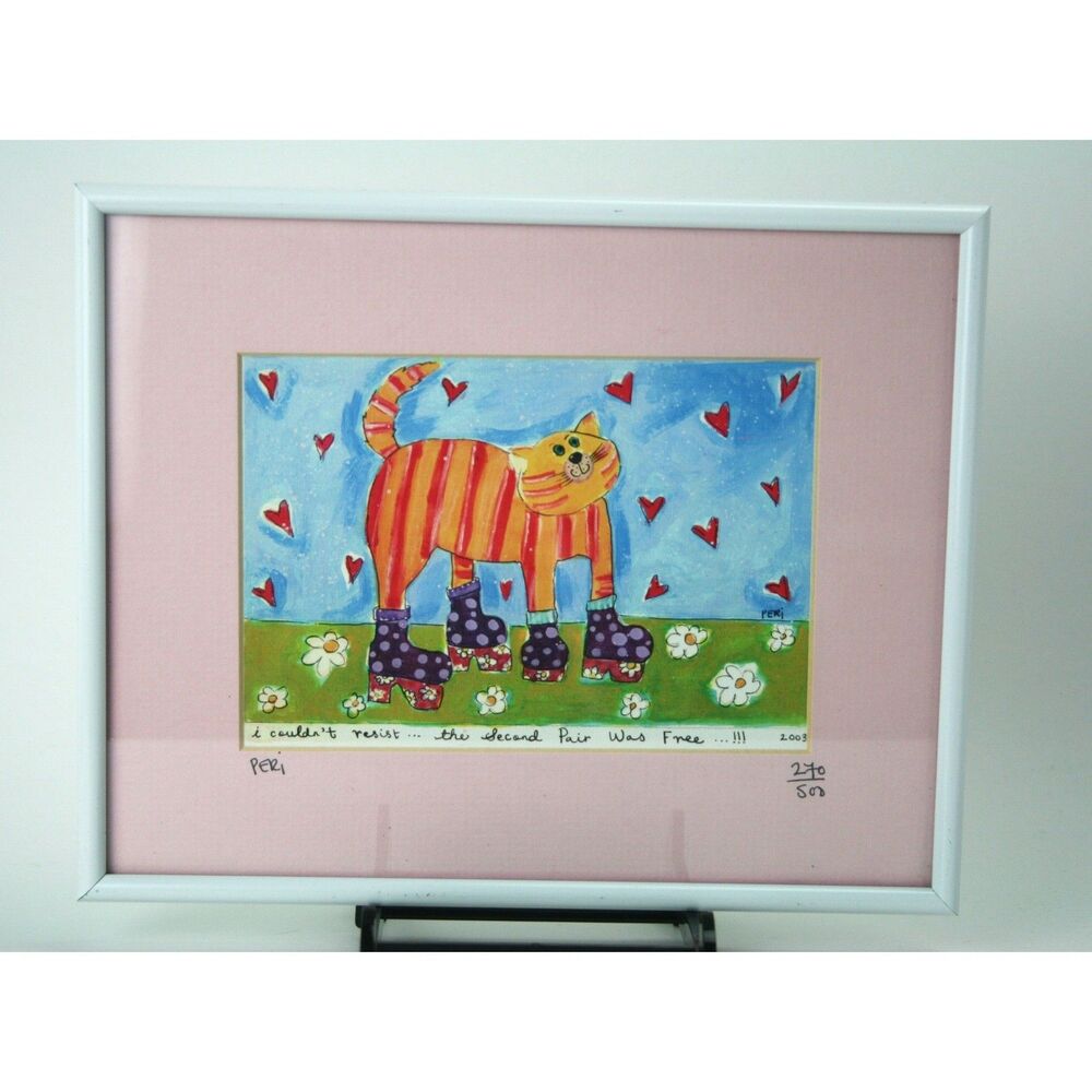 Peri Signed Limited Edition Cat Print 270/500 Framed Wall Art Cape May NJ 2003